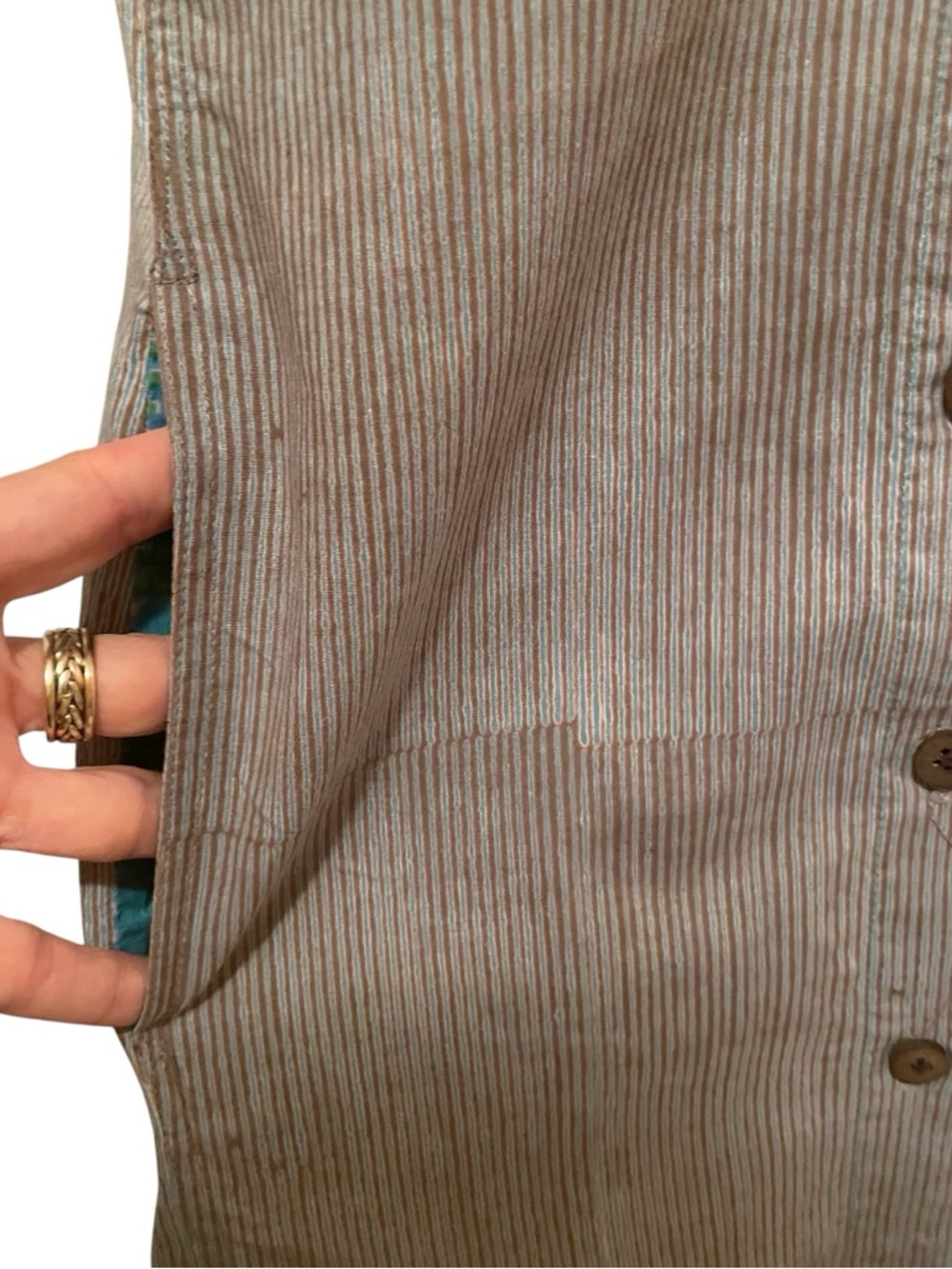 Juli Raja Button Up Shirt Dress 100% Cotton Pockets Micro Striped Size Small - Picture 8 of 14